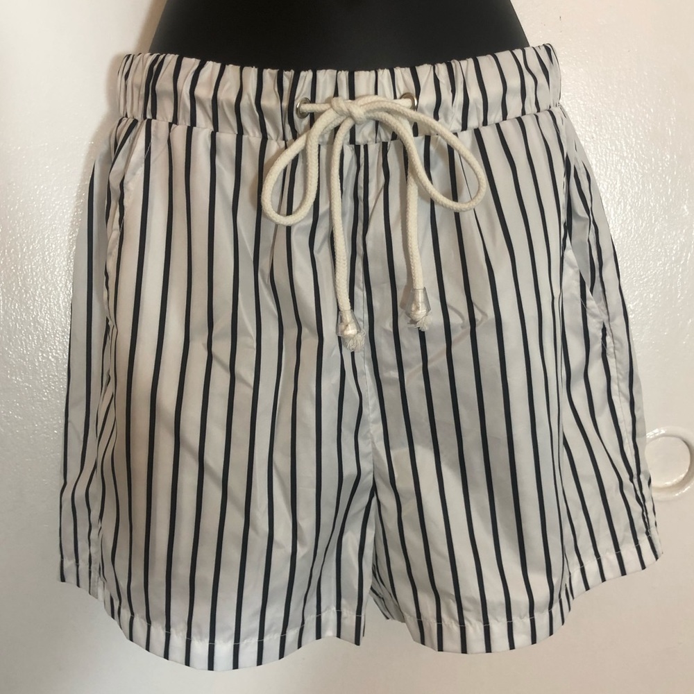 NWT Black and White Striped Swim Shorts